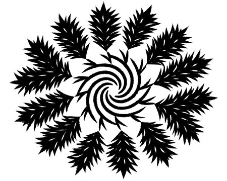 Black and white illustration of a mandala. Circular pattern on a white background.のイラスト素材