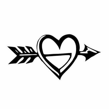Heart pierced by an arrow. Black and white vector illustration isolated on white background.のイラスト素材