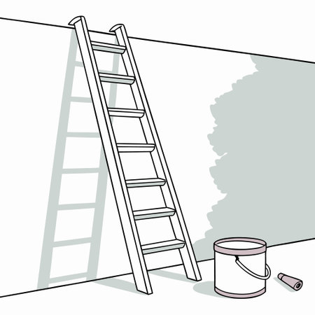 Ladder with paint bucket and brush on the wall. Vector illustrationのイラスト素材
