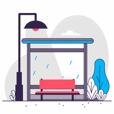 Bus stop vector illustration in flat design style. Bus stop icon.のイラスト素材