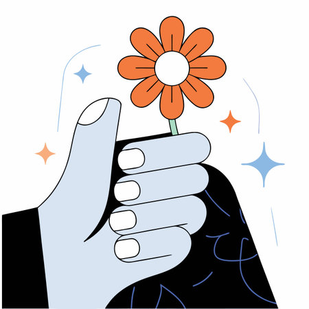Flower in hand. Hand with a flower. Vector illustration.のイラスト素材