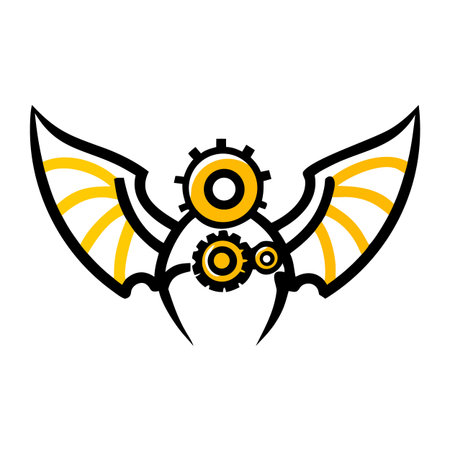 Vector illustration of the winged butterfly with gears and cogs.のイラスト素材
