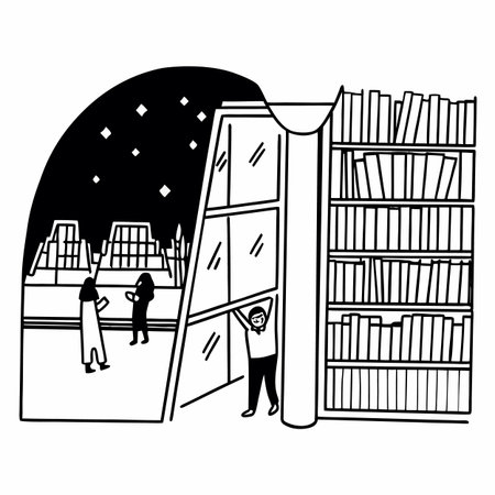 man reading books in the library black and white vector illustration graphic designのイラスト素材