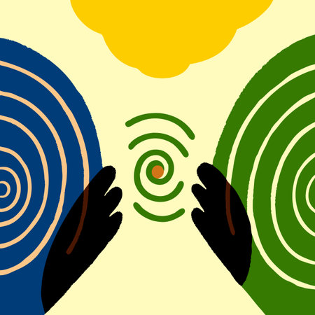 Illustration of a farmer writing on a map with mushroom in the backgroundのイラスト素材