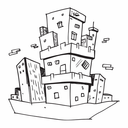 Hand drawn doodle sketch of a city. Vector illustration.のイラスト素材