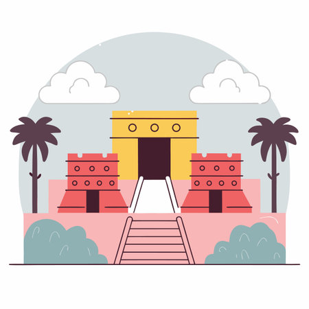 Vector illustration of the amusement park in flat style with trees and palms.のイラスト素材