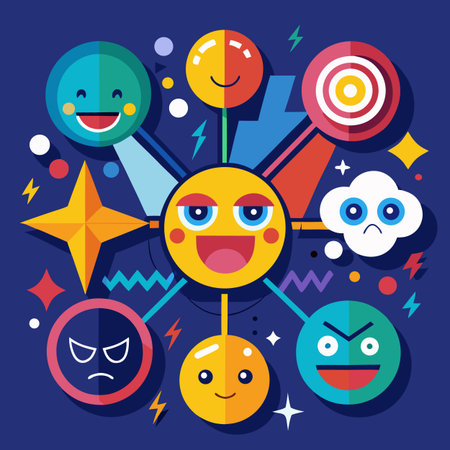 Funny social network icons. Vector illustration in flat design style.のイラスト素材