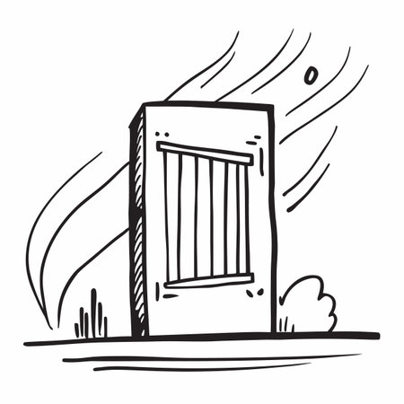 Vector hand drawn doodle illustration of a closed door in the city.のイラスト素材
