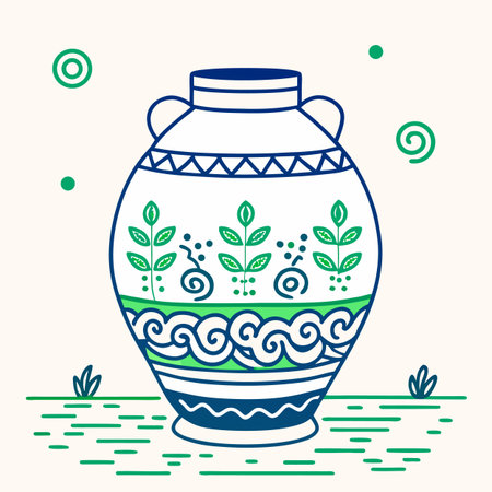 Ceramic vase with floral ornament. Hand drawn vector illustration.のイラスト素材