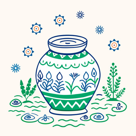Ceramic vase with floral ornament. Hand drawn vector illustration.のイラスト素材