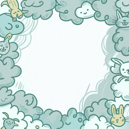 Frame with cute cartoon animals and clouds. Vector illustration for your designのイラスト素材
