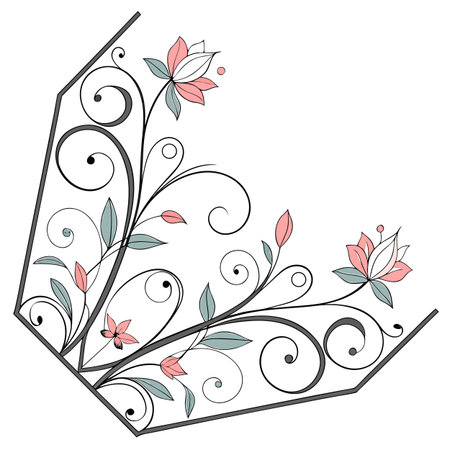 Vector illustration of a decorative frame with flowers and leaves for design.のイラスト素材