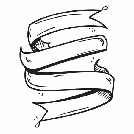 Hand drawn ribbon banner. Vector illustration in doodle style.のイラスト素材
