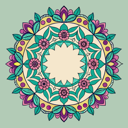 Circle lace ornament, round ornamental geometric doily pattern, vector illustrationのイラスト素材