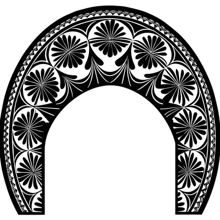 Black and white ornate frame with floral pattern. Vector clip art.のイラスト素材