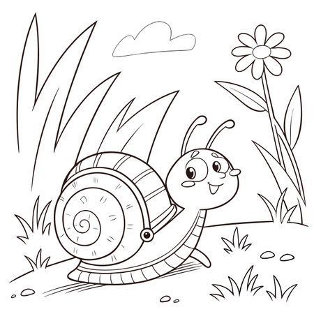 Snail and flowers. Vector illustration ready for vinyl cutting. Black and white.のイラスト素材