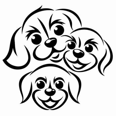 Illustration of Cute Dogs - Black and White Vector Clipartのイラスト素材