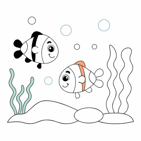 Coloring book for children: clown fish and seaweed. Vector illustrationのイラスト素材