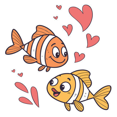 Cute cartoon fish with hearts. Vector illustration isolated on white background.のイラスト素材