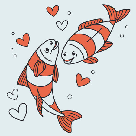 Cute doodle fish couple in love. Vector illustration.のイラスト素材