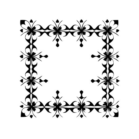 Decorative frame with black flowers on a white background. Vector illustration.のイラスト素材