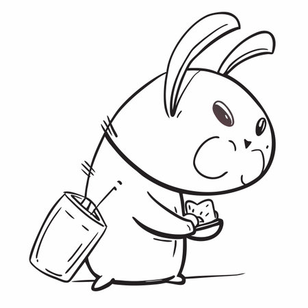 Rabbit with a glass of milk. Black and white vector illustration.のイラスト素材