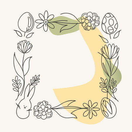 Floral frame with flowers and easter eggs. Vector illustration.のイラスト素材
