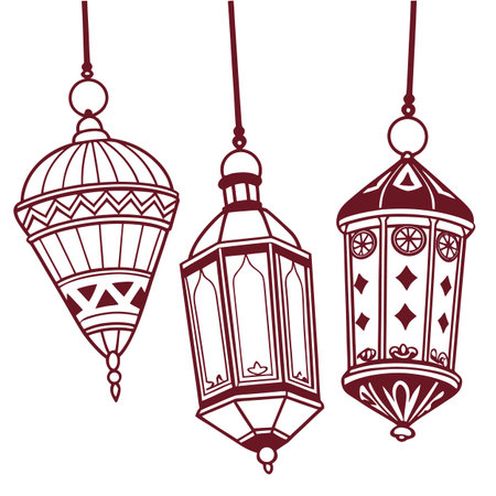 Set of hanging lanterns for Ramadan Kareem. Vector illustration.のイラスト素材