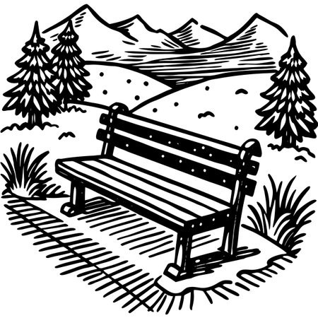 Wooden Bench in the Park.Vector illustration ready for vinyl cutting.のイラスト素材