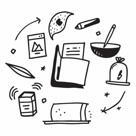Set of doodle school supplies. Hand drawn vector illustration.のイラスト素材