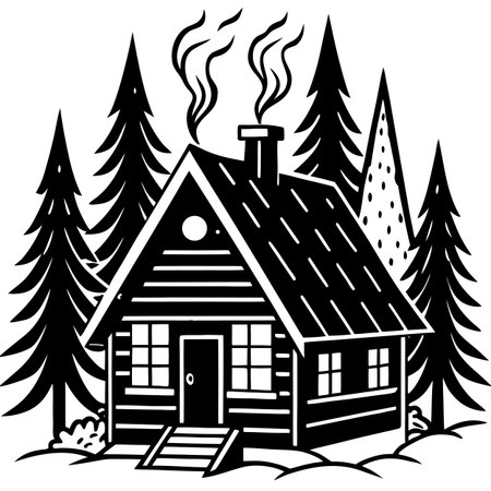 Cottage in the woods.Vector illustration ready for vinyl cutting.のイラスト素材