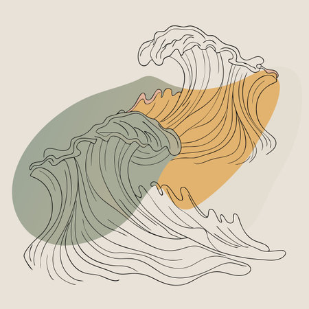Abstract hand drawn waves. Hand drawn vector illustration. Line art.のイラスト素材