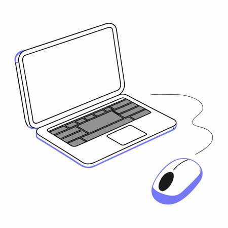 Laptop computer with mouse on a white background. Vector illustration.のイラスト素材