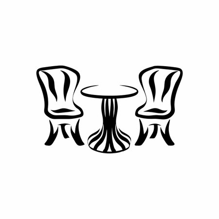 Table and chairs icon. Vector illustration in black and white colors.のイラスト素材