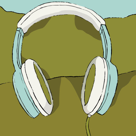 Headphones on the background of nature. Vector illustration of headphones.のイラスト素材