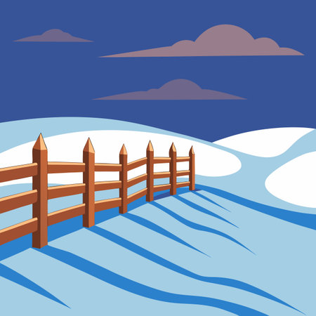 Winter landscape with a wooden fence in the snow. Vector illustration.のイラスト素材
