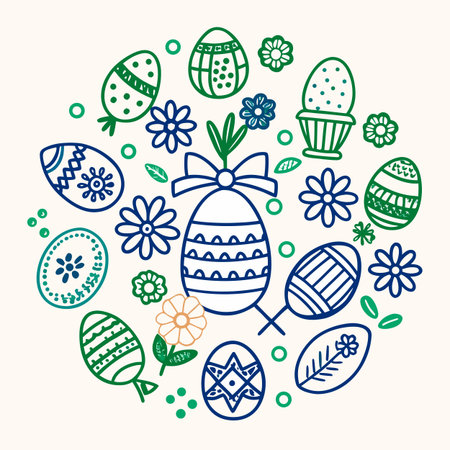 Easter doodles with eggs and flowers. Vector illustration.のイラスト素材