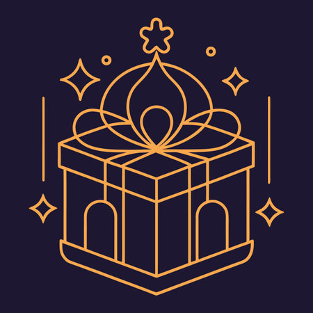 Gift box with bow and ribbons. Vector illustration in line style.のイラスト素材