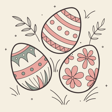 Easter eggs with floral ornament. Vector illustration in doodle style.のイラスト素材