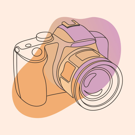 Vector illustration of a camera on a colored background in a linear styleのイラスト素材