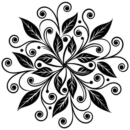 Black and white floral ornament on a white background. Vector illustration.のイラスト素材