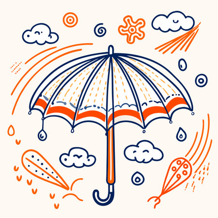 Umbrella with rain drops. Vector illustration in doodle style.のイラスト素材