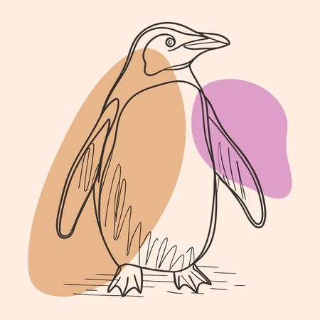 Hand drawn vector illustration of a cute penguin on pastel backgroundのイラスト素材