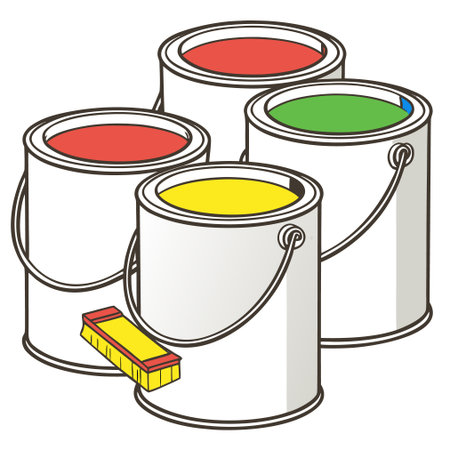 Paint cans with paintbrush and paint bucket. Vector illustration.のイラスト素材