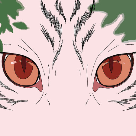 A captivating close-up illustration focusing on the intense and mesmerizing eyes of a feline, rendered in a stylized, vector-like aesthetic.のイラスト素材