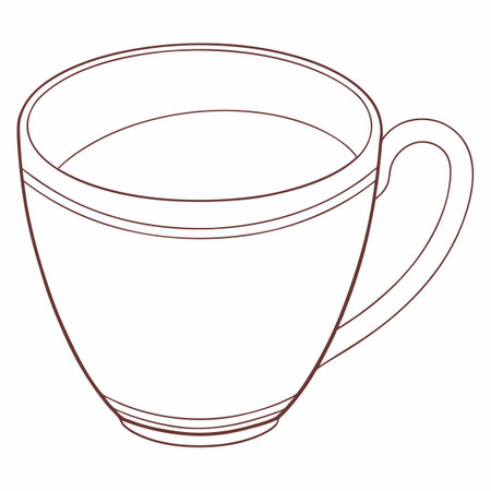 A simple line drawing of a cup with a handle and liquid inside, perfect for a minimalist design.のイラスト素材