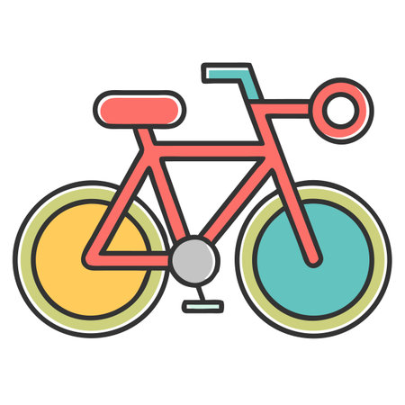 A vibrant bicycle illustration featuring a retro design, bold outlines, and a playful color palette, perfect for transportation or recreation themes.のイラスト素材