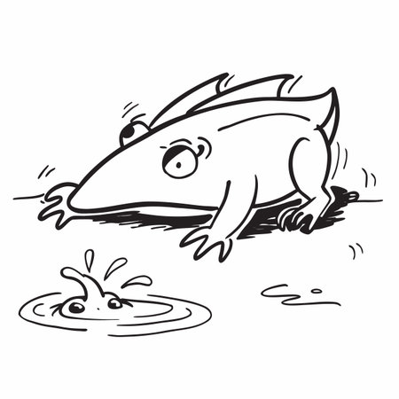 Vector illustration of a cute cartoon frog jumping out of the water.のイラスト素材