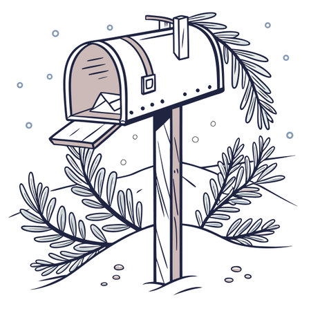 Mailbox in the snow. Vector illustration in doodle style.のイラスト素材