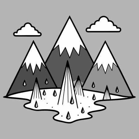 Mountains and rain. Vector illustration in doodle style.のイラスト素材